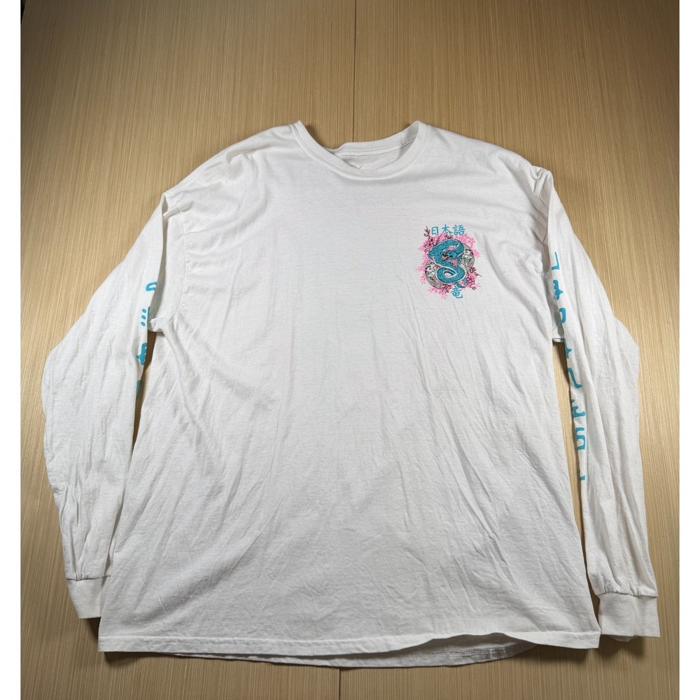 Neon Riot Shirt Mens‎ 2XL White Japanese Dragon Graphic Print Cotton Streetwear